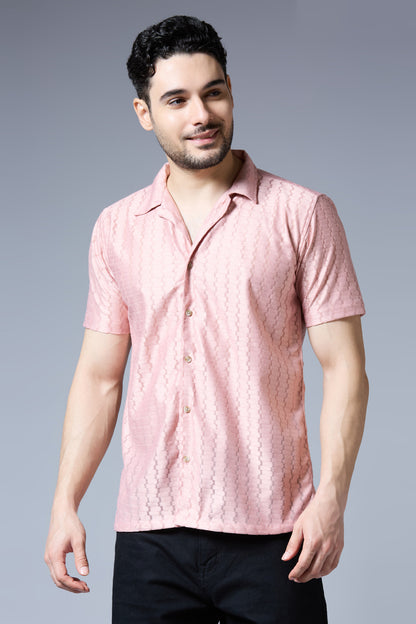 Kompanion Men's Baby Pink Soft Net Shirt