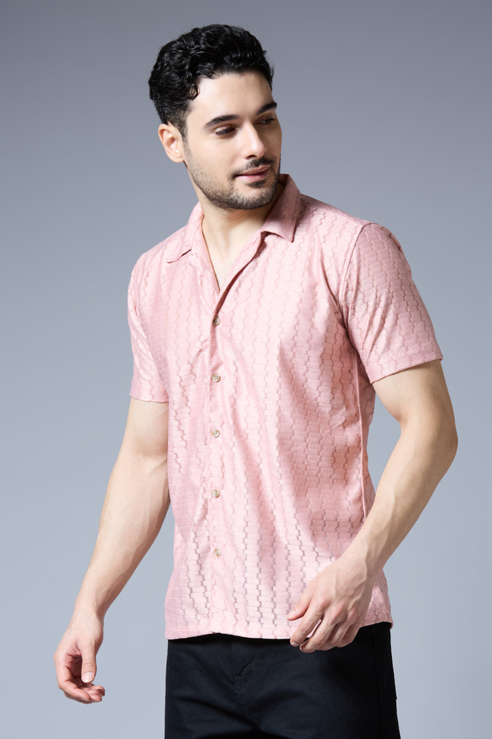 Kompanion Men's Baby Pink Soft Net Shirt