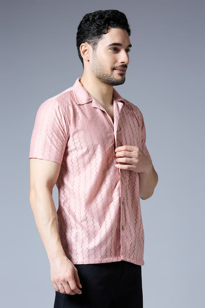 Kompanion Men's Baby Pink Soft Net Shirt