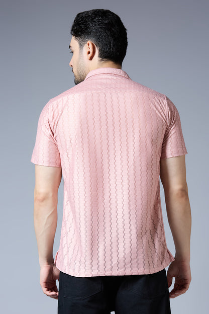 Kompanion Men's Baby Pink Soft Net Shirt