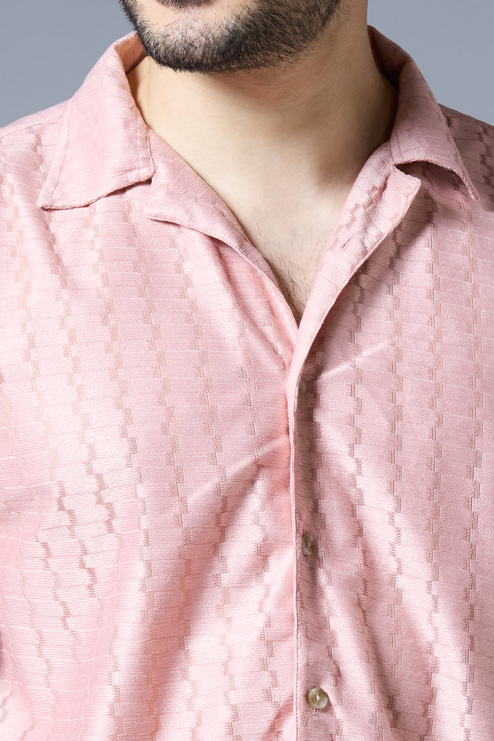 Kompanion Men's Baby Pink Soft Net Shirt