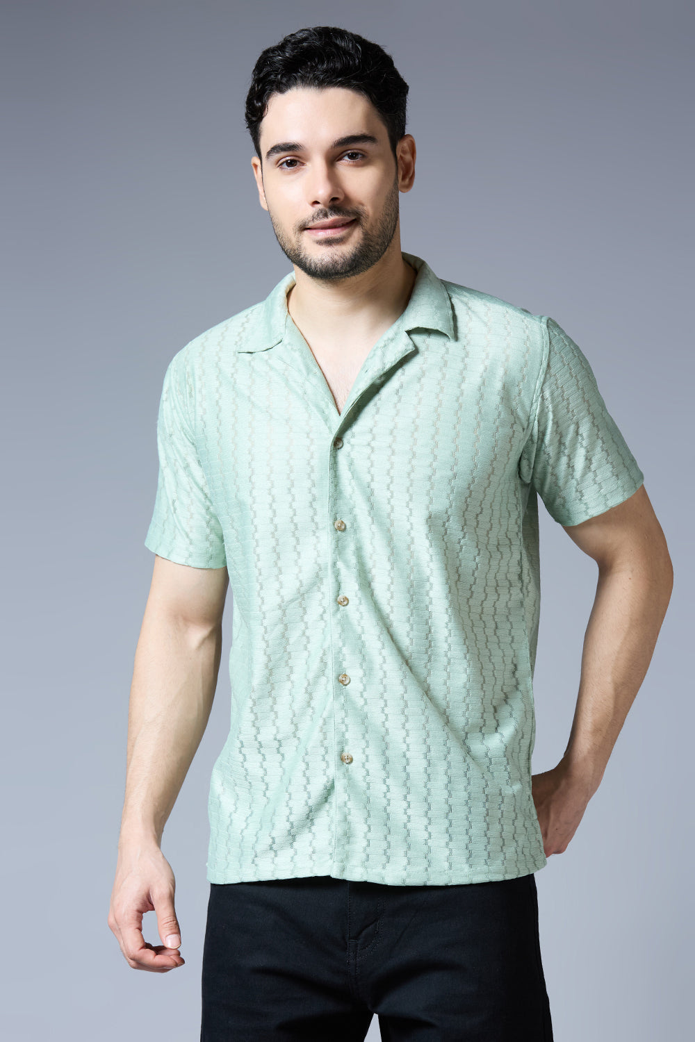 Kompanion Men's Sea Green Soft Net Shirt