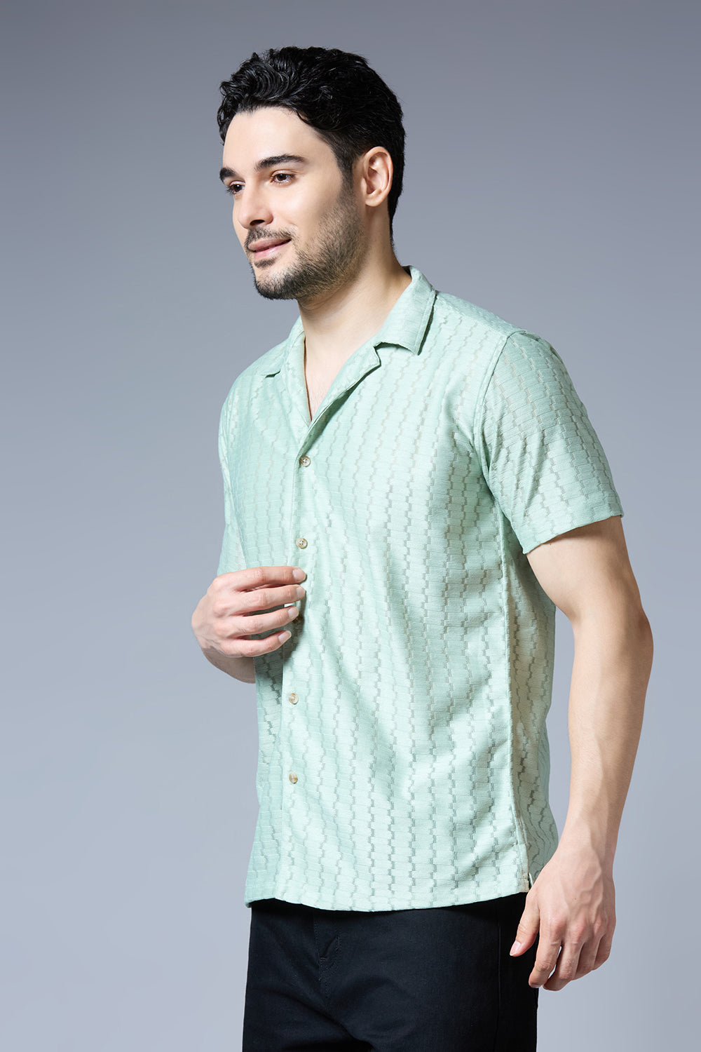 Kompanion Men's Sea Green Soft Net Shirt