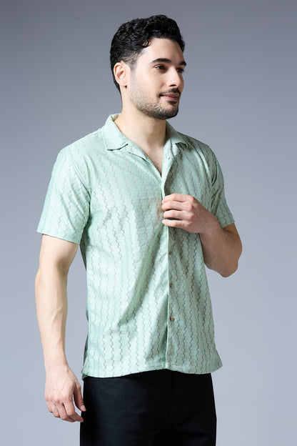 Kompanion Men's Sea Green Soft Net Shirt