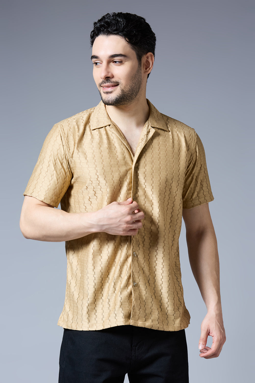 Kompanion Men's Light Brown Soft Net Shirt