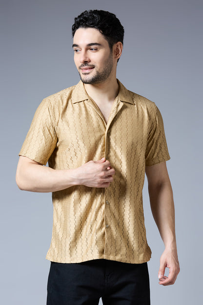 Kompanion Men's Light Brown Soft Net Shirt