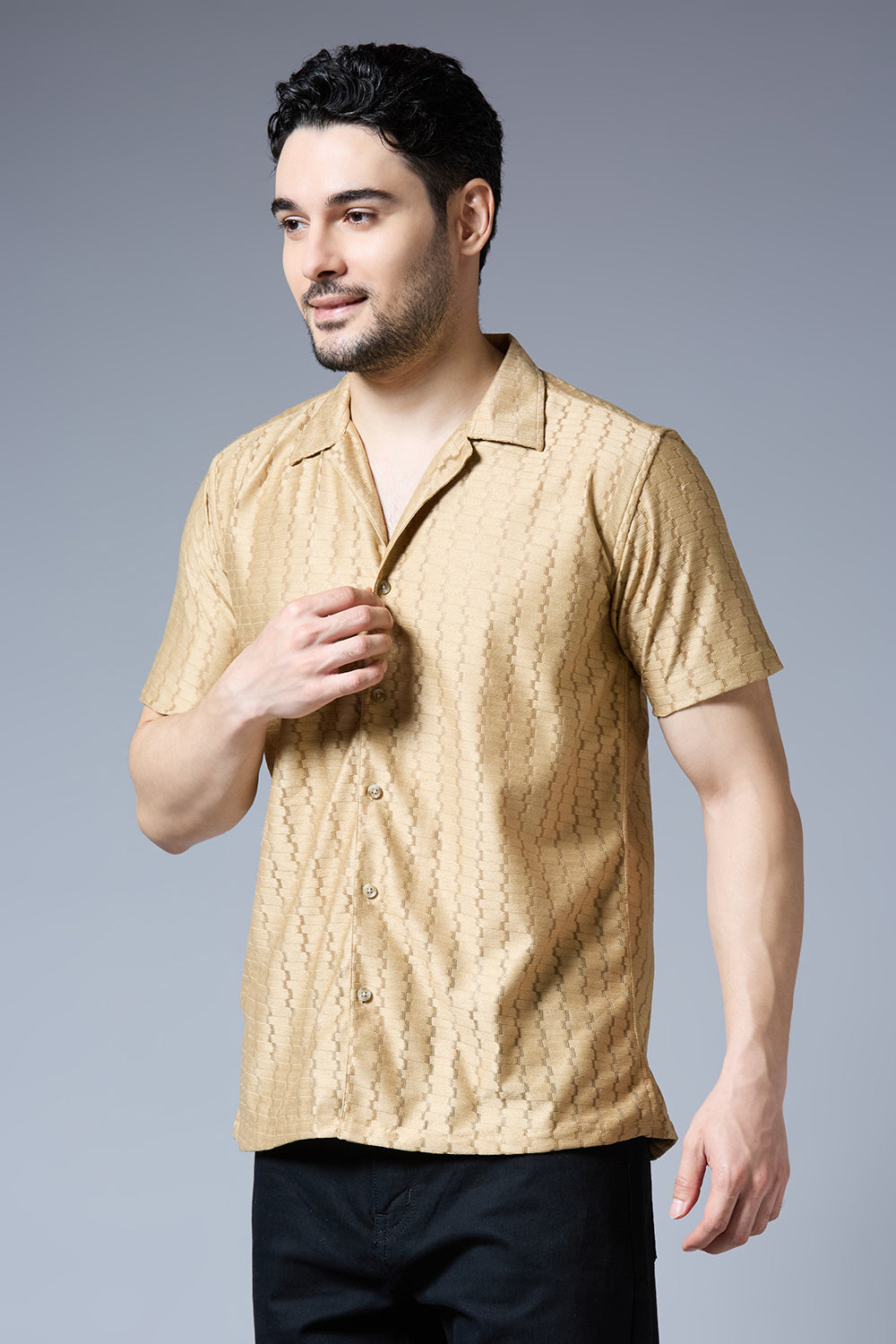 Kompanion Men's Light Brown Soft Net Shirt