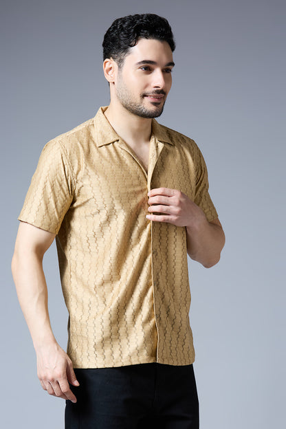 Kompanion Men's Light Brown Soft Net Shirt