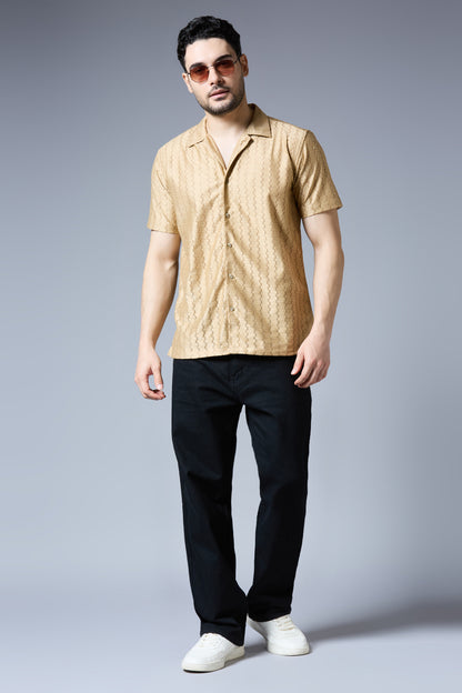 Kompanion Men's Light Brown Soft Net Shirt