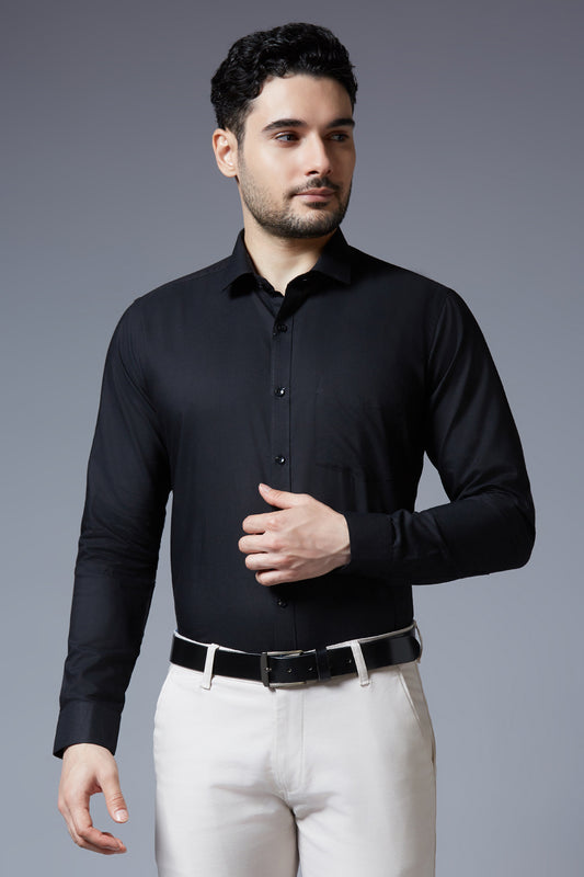 Men's Black Office Wear Long Sleeves Solid Shirt - Allen Brown