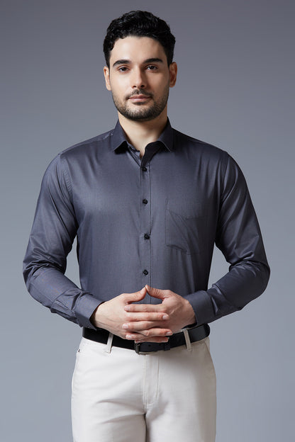 Men's Dark Grey Office Wear Long Sleeves Solid Shirt - Allen Brown