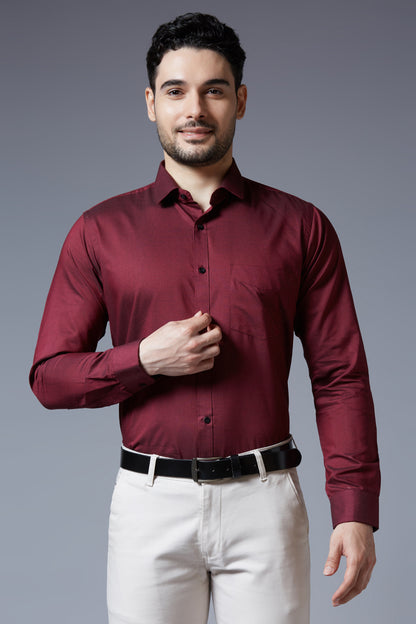 Men's Maroon Office Wear Long Sleeves Solid Shirt - Allen Brown