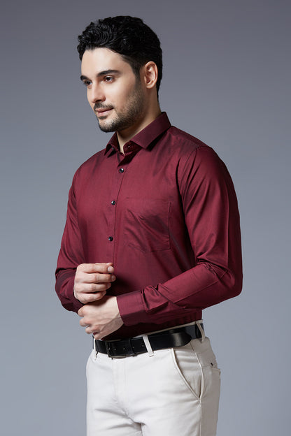 Men's Maroon Office Wear Long Sleeves Solid Shirt - Allen Brown