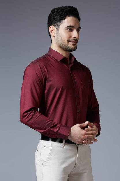 Men's Maroon Office Wear Long Sleeves Solid Shirt - Allen Brown