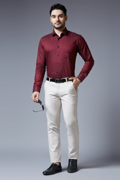 Men's Maroon Office Wear Long Sleeves Solid Shirt - Allen Brown