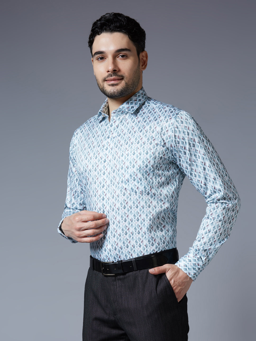 Kompanion Men's Green Printed Smart Fit Cotton Shirt