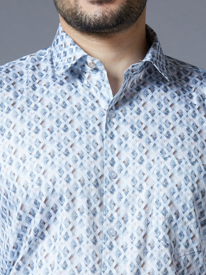 Kompanion Men's Blue Printed Smart Fit Cotton Shirt