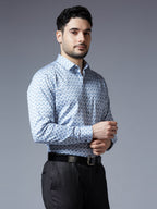 Kompanion Men's Dark Blue Printed Smart Fit Cotton Shirt