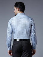 Kompanion Men's Dark Blue Printed Smart Fit Cotton Shirt