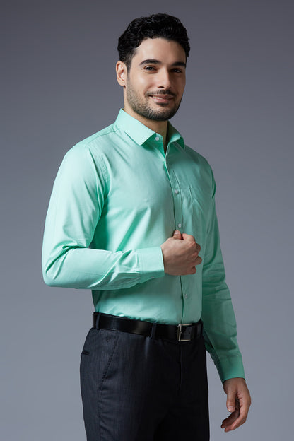 Men's Sea Green Office Wear Long Sleeves Solid Shirt - Allen Brown