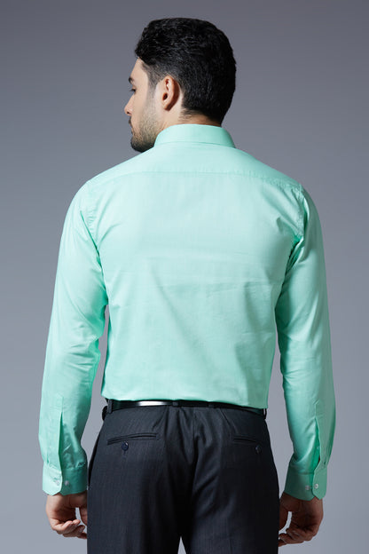 Men's Sea Green Office Wear Long Sleeves Solid Shirt - Allen Brown