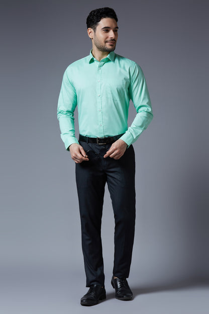 Men's Sea Green Office Wear Long Sleeves Solid Shirt - Allen Brown