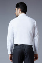 Men's White Office Wear Long Sleeves Solid Shirt - Allen Brown
