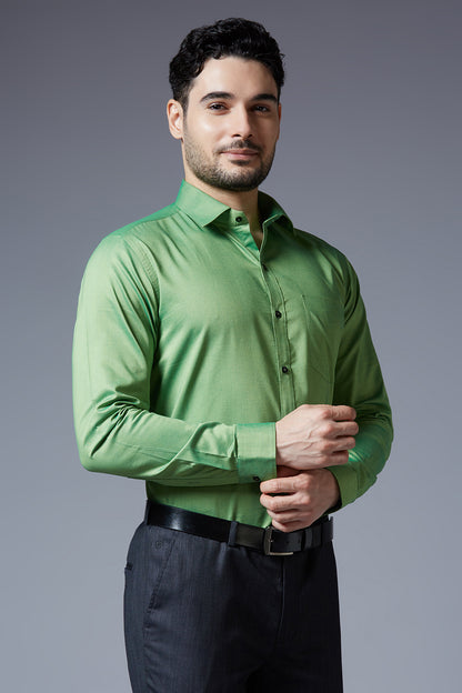 Men's Parrot Green Office Wear Long Sleeves Solid Shirt - Allen Brown