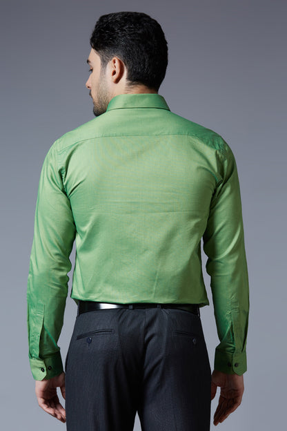 Men's Parrot Green Office Wear Long Sleeves Solid Shirt - Allen Brown