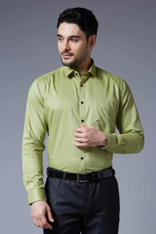 Men's Light Green Office Wear Long Sleeves Solid Shirt - Allen Brown