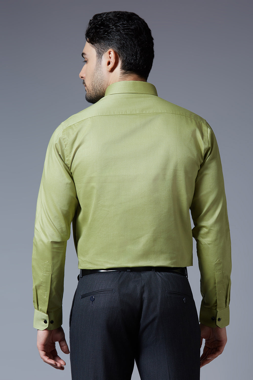 Men's Light Green Office Wear Long Sleeves Solid Shirt - Allen Brown