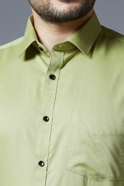 Men's Light Green Office Wear Long Sleeves Solid Shirt - Allen Brown