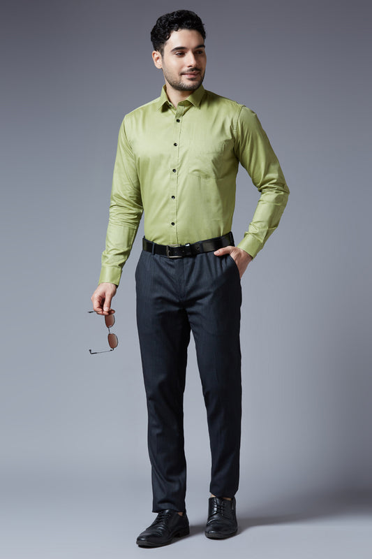 Men's Light Green Office Wear Long Sleeves Solid Shirt - Allen Brown