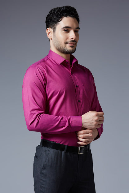 Men's Rani Pink Office Wear Long Sleeves Solid Shirt - Allen Brown