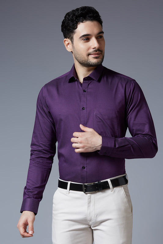 Men's Purple Office Wear Long Sleeves Solid Shirt - Allen Brown