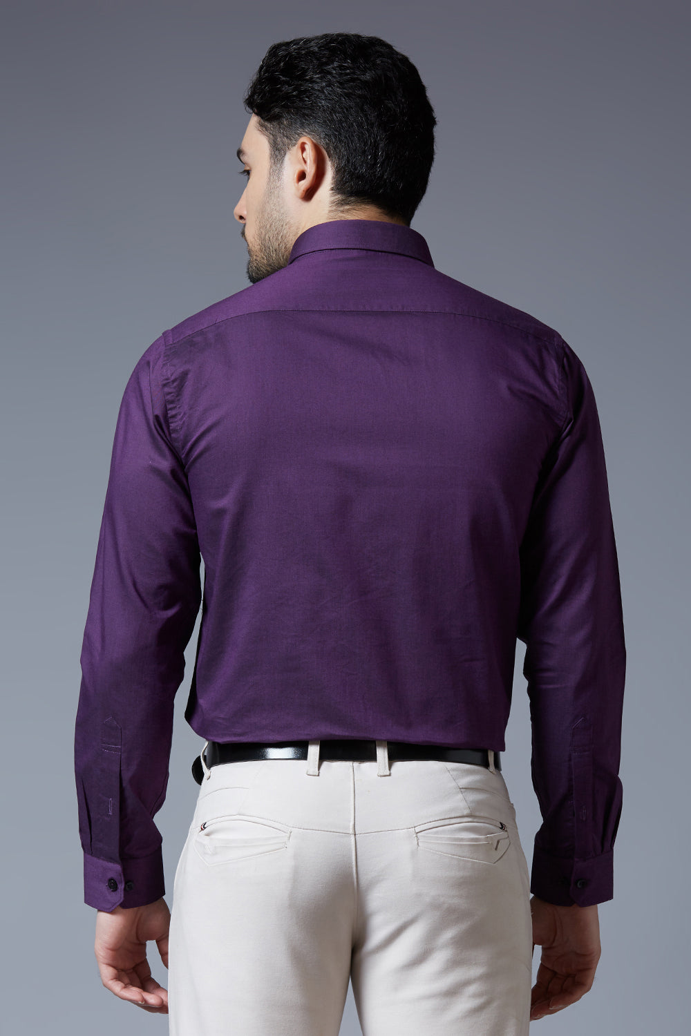 Men's Purple Office Wear Long Sleeves Solid Shirt - Allen Brown