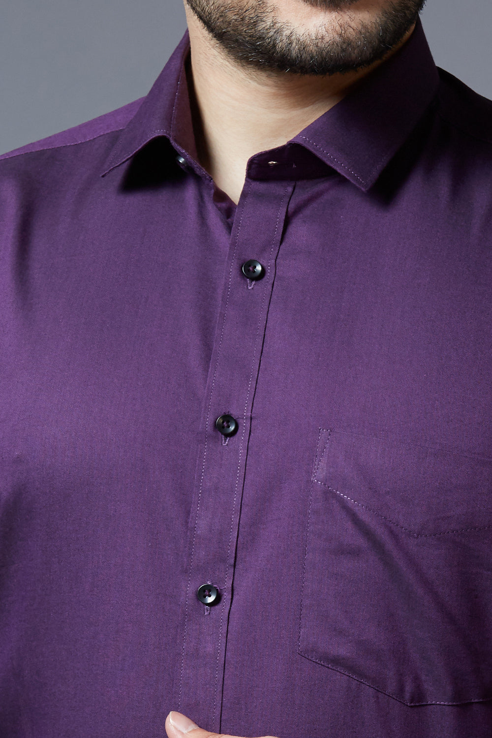 Men's Purple Office Wear Long Sleeves Solid Shirt - Allen Brown