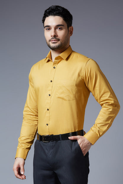 Men's Mustard Office Wear Long Sleeves Solid Shirt - Allen Brown