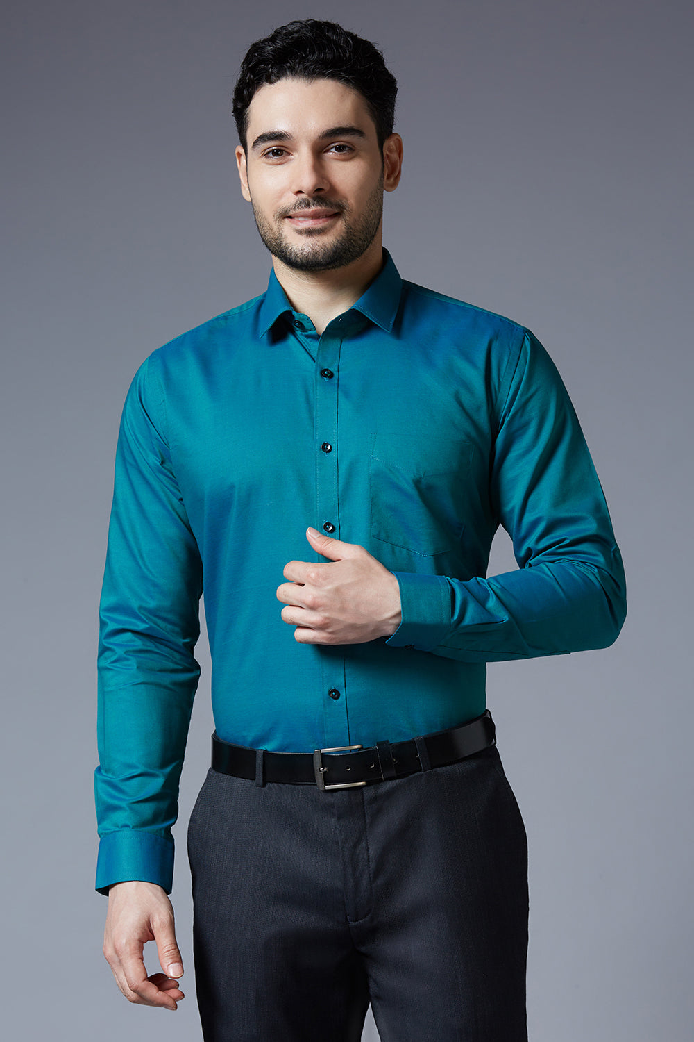 Men's Morpankhi Office Wear Long Sleeves Solid Shirt Allen Brown