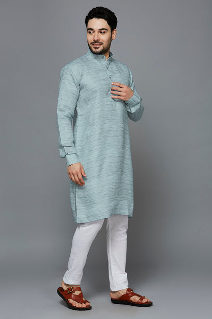 KOMPANION Men's Cotton Kurta Light Blue