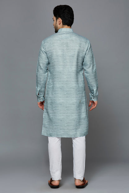 KOMPANION Men's Cotton Kurta Light Blue