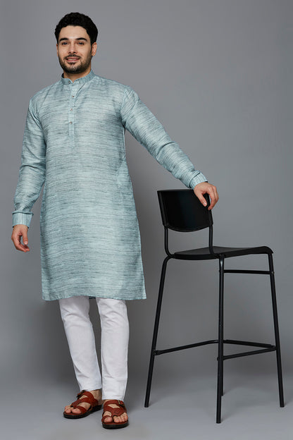 KOMPANION Men's Cotton Kurta Light Blue