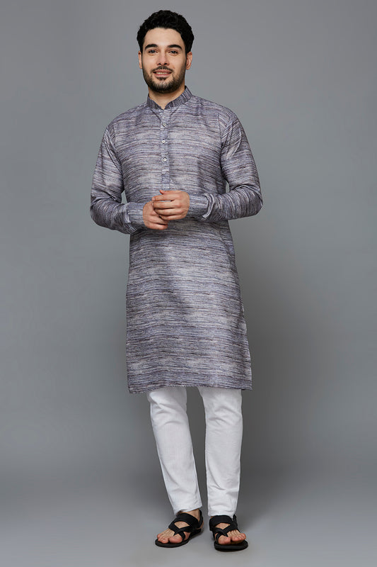 KOMPANION Men's Cotton Kurta Dark Grey