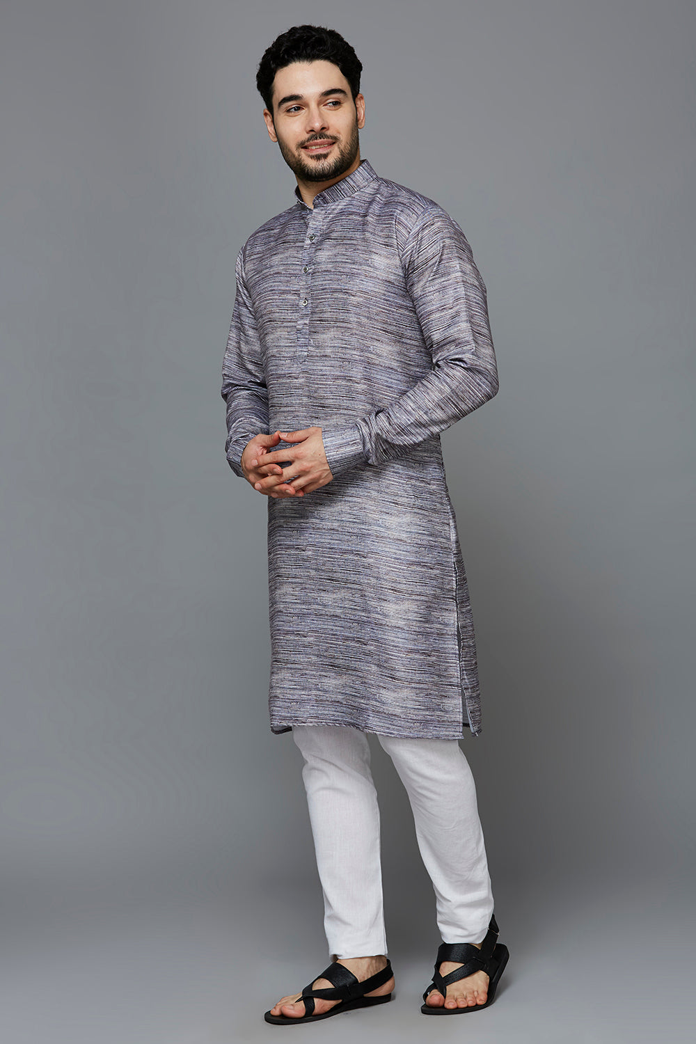 KOMPANION Men's Cotton Kurta Dark Grey