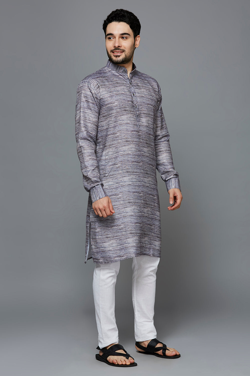 KOMPANION Men's Cotton Kurta Dark Grey