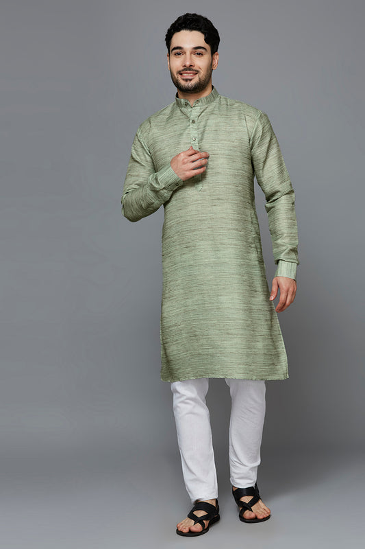 KOMPANION Men's Cotton Kurta Green