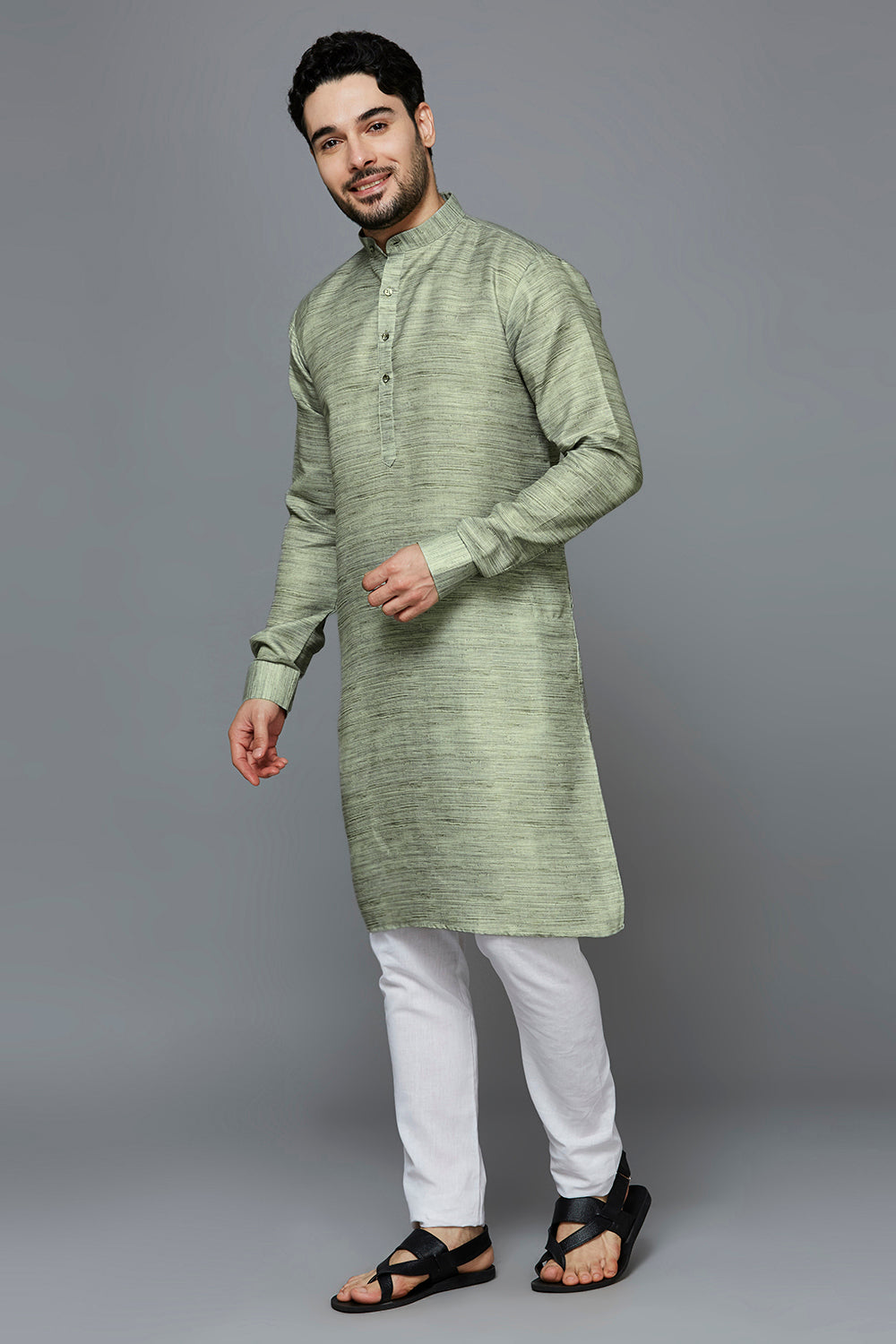KOMPANION Men's Cotton Kurta Green