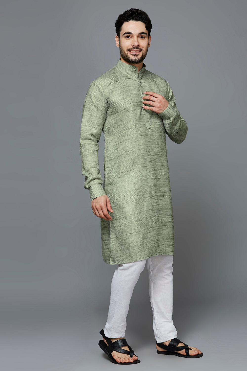 KOMPANION Men's Cotton Kurta Green