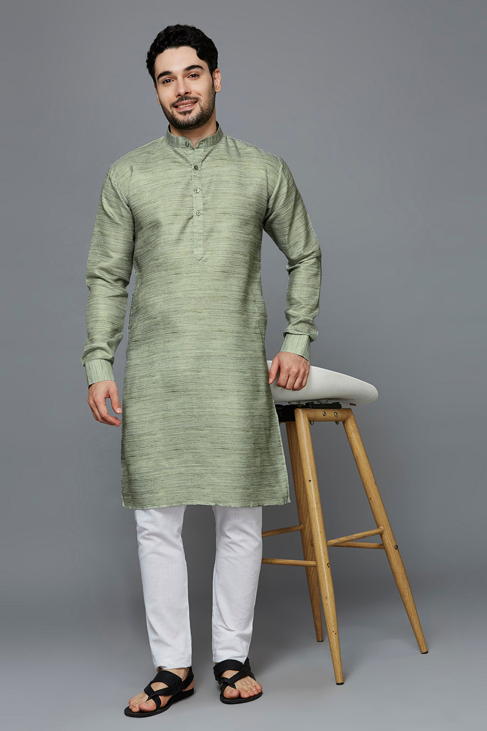 KOMPANION Men's Cotton Kurta Green