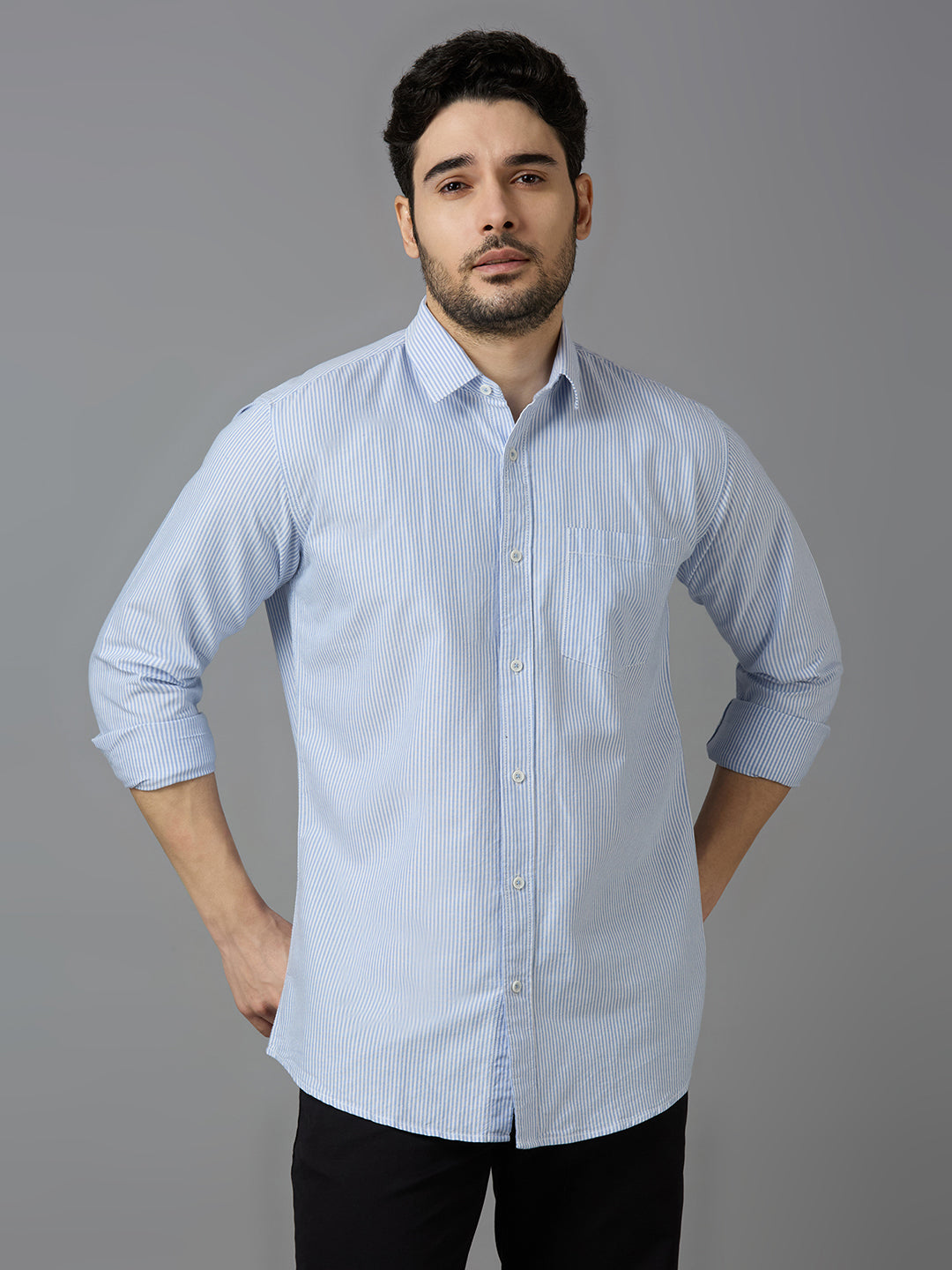 KOMPANION Smart Fit Stripe Shirt For Men BLUE